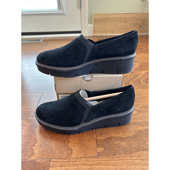 Clarks Airabell Mid Black Suede Wedges Leather Closed Toe NEW Size 10 N - Picture 2 of 7